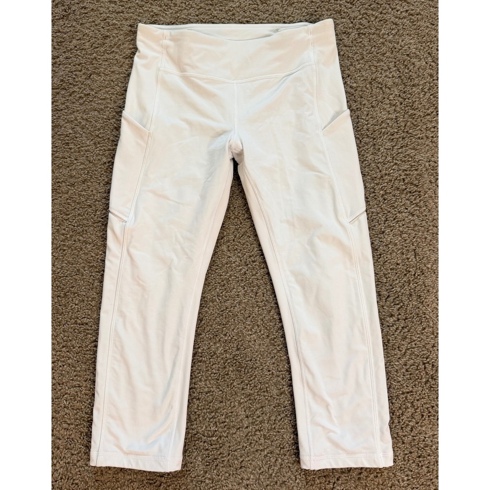 Lululemon Speed Up Crop 21 White Running Leggings Pockets Size 8 W6AM7S
